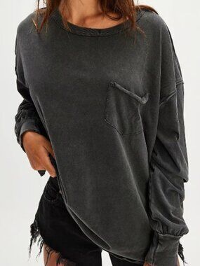 WE THE FREE PEOPLE FADE INTO YOU WASHED BLACK OVERSIZED POCKET TEE TOP NEW L